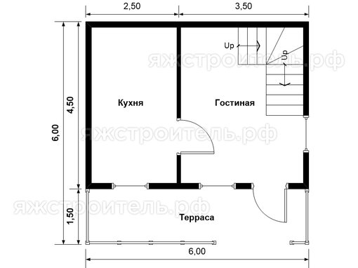 ДК-21 - каркасный дом 6х6 - планировка 1 этажа